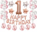 JeVenis Decoración de Fiesta de Primer Cumpleaños en Oro Rosa con Dulce Corazón y Globos de Feliz Cumpleaños Online now