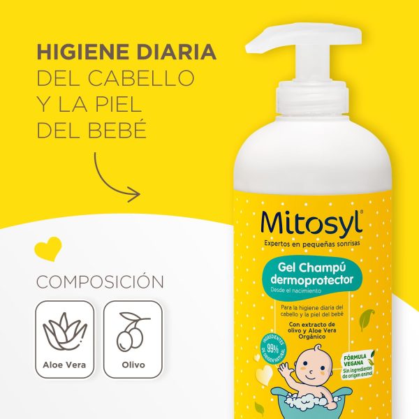 (Sin dosificador) - Mitosyl Gel Champú para Bebé - para piel sensible - Formula Vegana - 490ml Embalaje Deteriorado Online Hot Sale