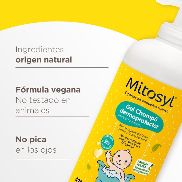 (Sin dosificador) - Mitosyl Gel Champú para Bebé - para piel sensible - Formula Vegana - 490ml Embalaje Deteriorado Online Hot Sale