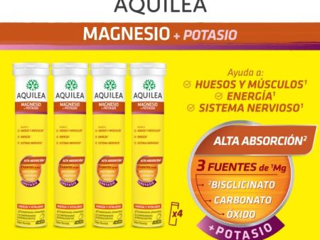 Aquilea Magnesio+Potasio Efervescente, complemento alimenticio con 56 tabletas para energía y minerales Embalaje Deteriorado on Sale