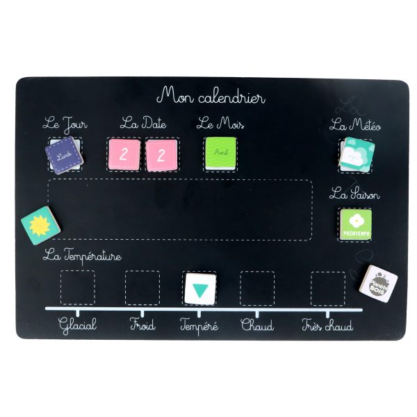 (Idioma Francés) - PLANÈTE BOIS Tableta Pizarra Magnética Calendario Montessori, 43 Piezas, Multicolor, Madera, 27 cm x 18 cm, A Partir de 3 años Embalaje Deteriorado Online now